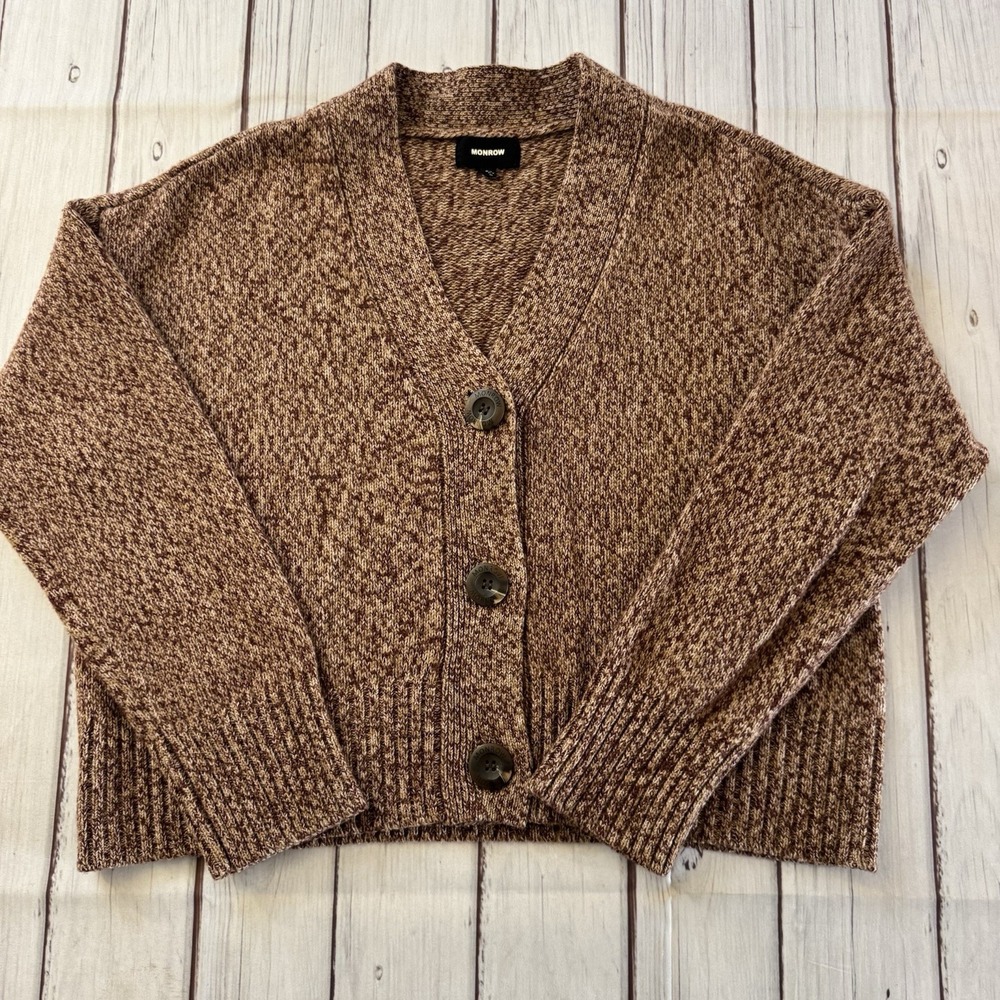 Monrow Women's Red Marled Oversize Cardigan Sweater Size XS Cashmere Wool Blend